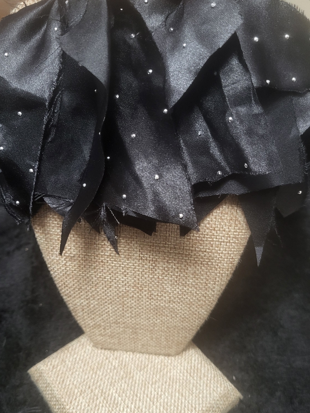 Customize Black Beaded Floral Satin Earrings And Bow Tie Set